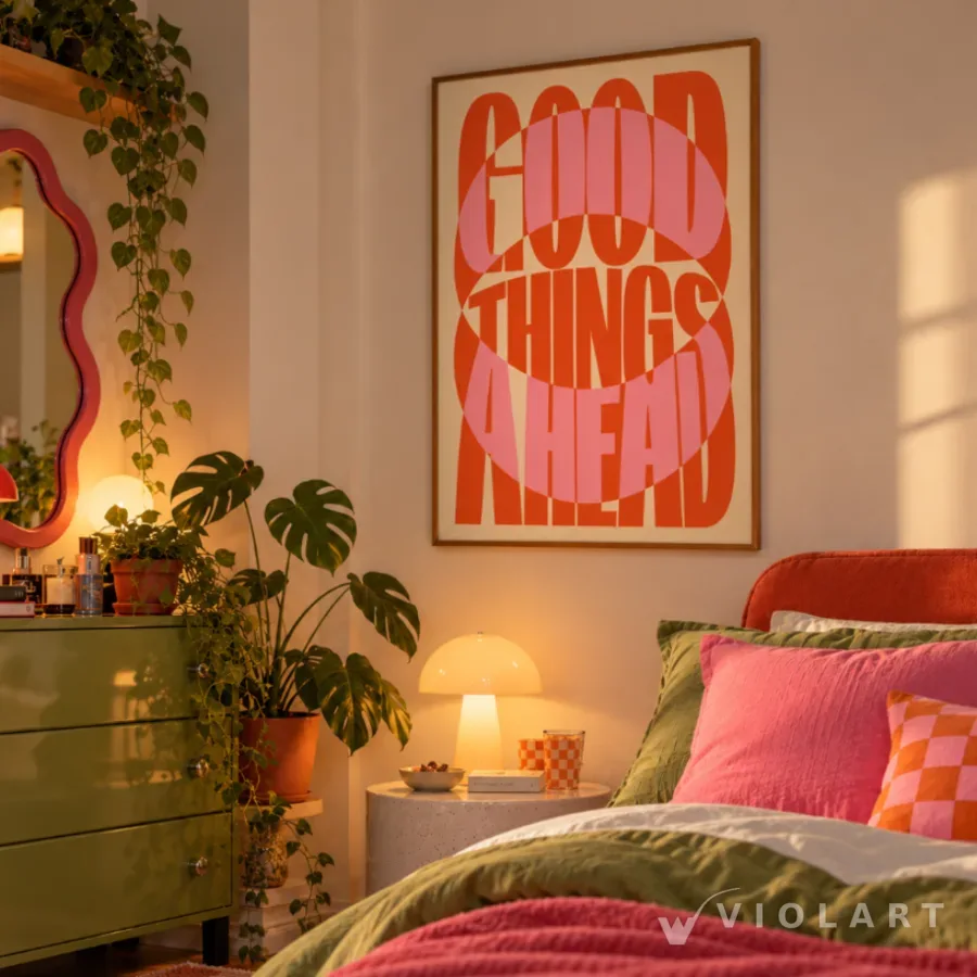 Good Things Ahead tablosu duvarda