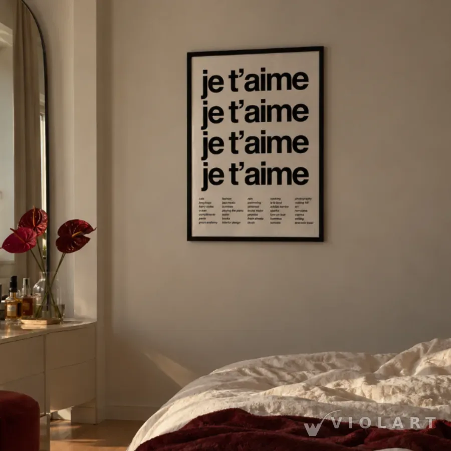 Je T'aime tablosu duvarda